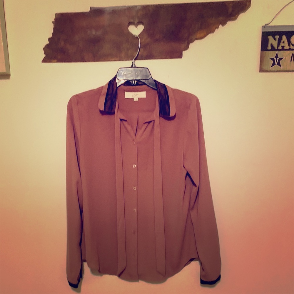 LOFT Pink Button-Down Blouse, Lacy Collar